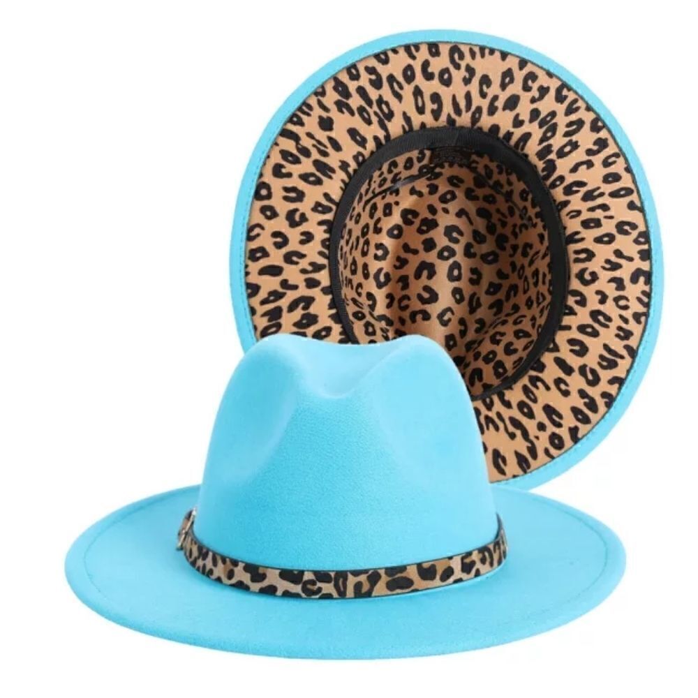 Turquoise Fedora Hat with Animal Print base